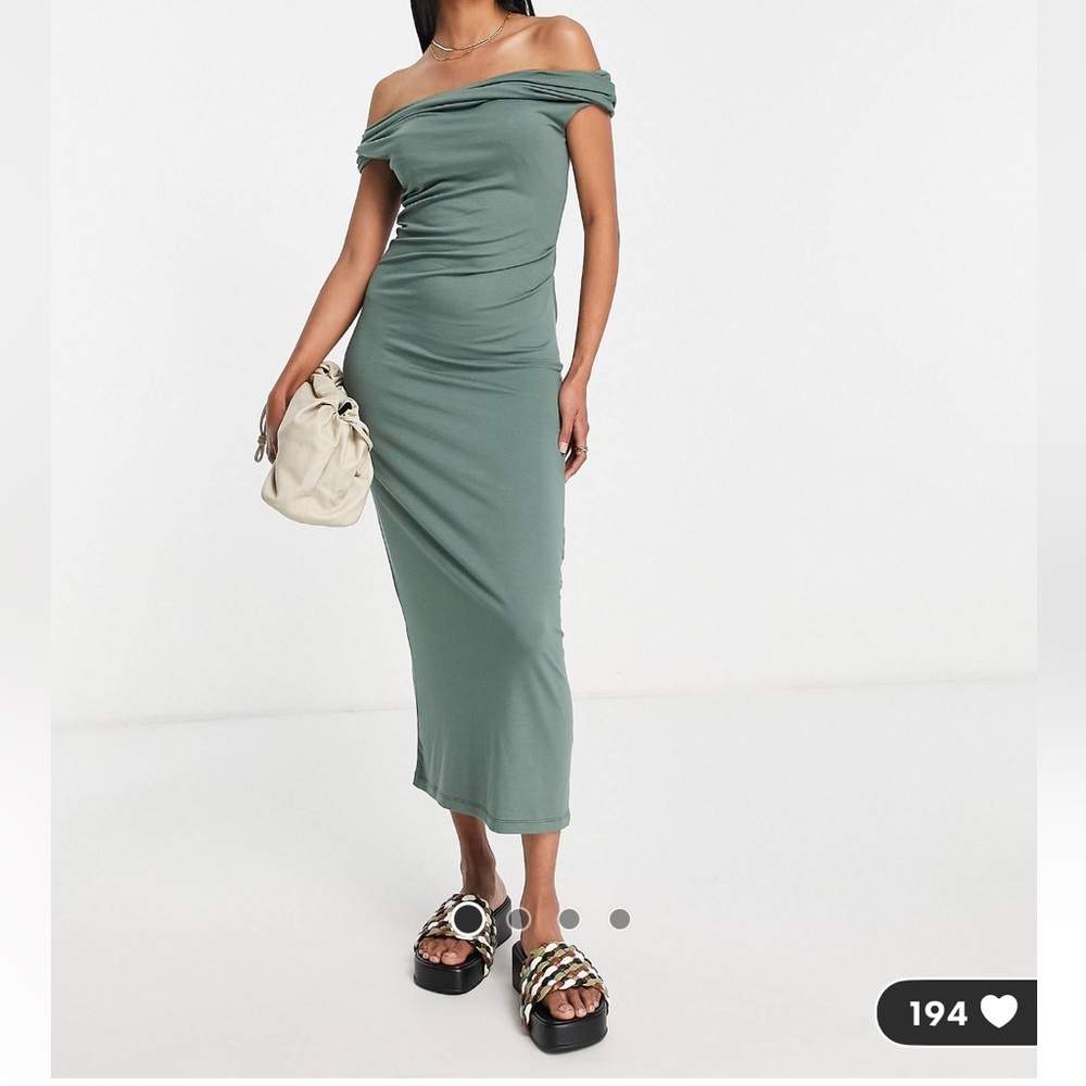 Off the shoulder maxi dress in khaki green